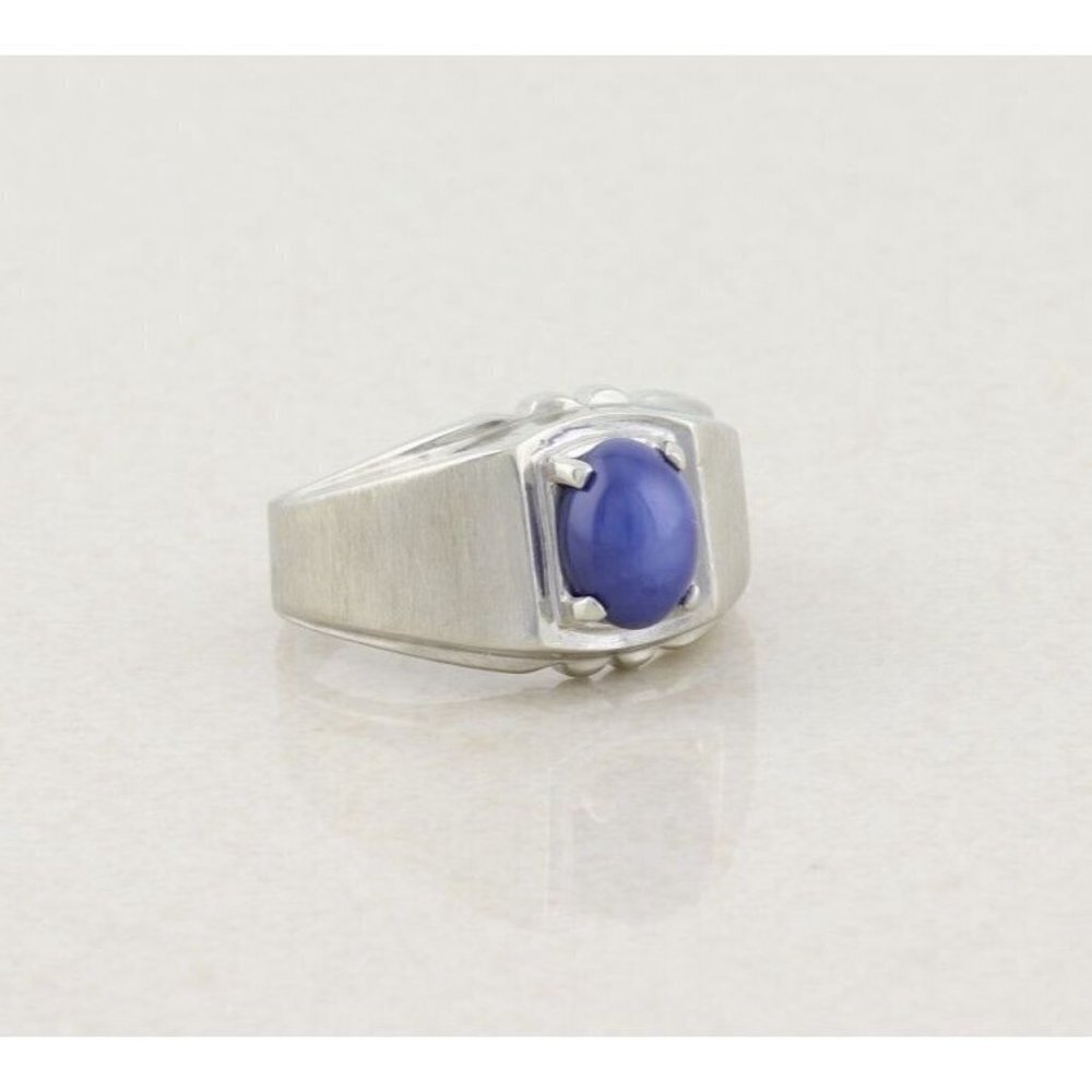 Mens 10k White Gold Lab Created Star Sapphire Ring Size 7 Pinky Ring - Picture 6 of 10